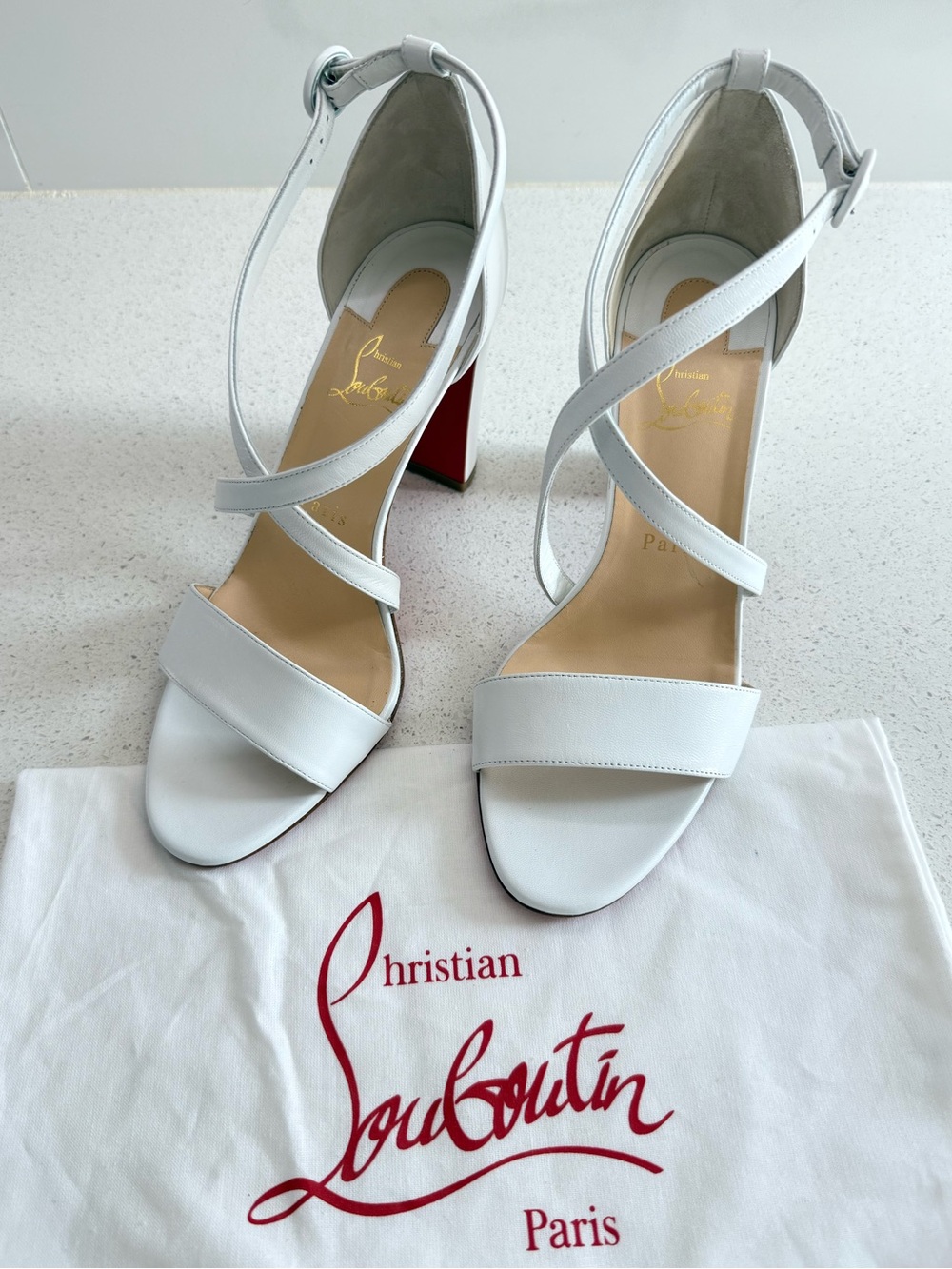 CHRISTIAN LOUBOUTIN White Nappa Leather Loubi Bee Alta 85 EU 39 US 9